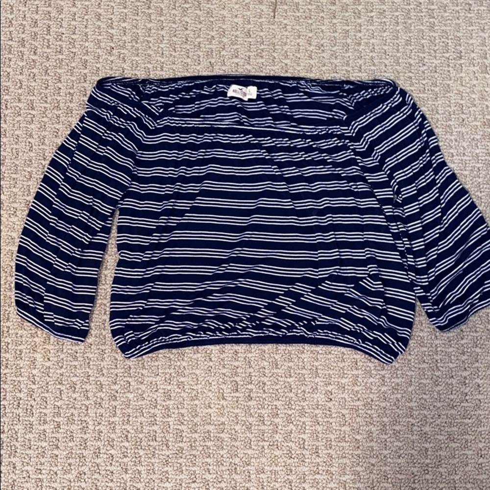 Hollister Off-The-Shoulder Blue Striped Top